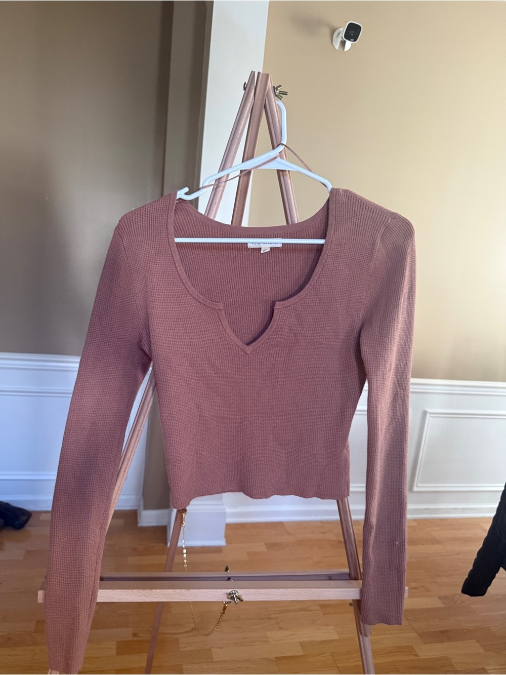 La Hearts Dusty Rose Long Sleeve Scoop Notch Knit Top